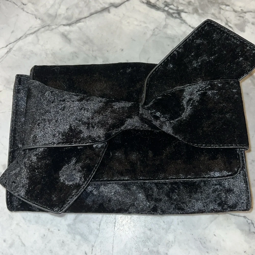 Anthropologie Crushed Velvet Bow Clutch Black crossbody